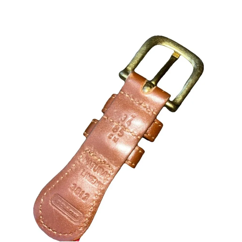 Vintage Coach Red Linen Brown‎ Leather Tab Brass Buckle Belt 34